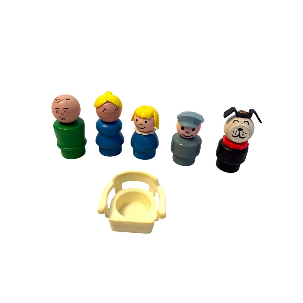 VTG Fisher Price Little People miscellaneous wooden figures + chair. 1960s-1970s